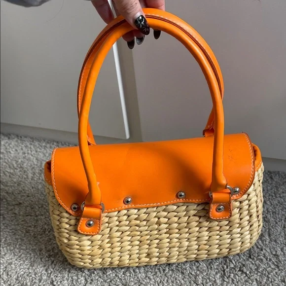 Orange and Tan Woven Handbag - Picture 2 of 5